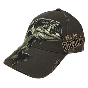 Buck Wear Bass Predator Hat‎ OSFM Green Camo Distressed Fishing Baseball Cap